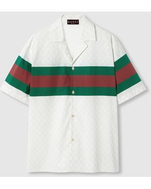 Gucci ウェブ ストライプ Ggコットン シャツ, ホワイト, ウェア - グリーン