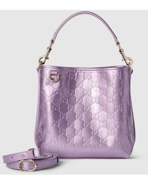 Gucci 〔Ggエンブレム〕スモール バケットバッグ, ピンク, レザー - パープル
