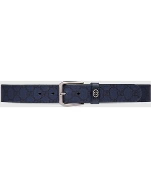 Gucci インターロッキングg ディテール付き ベルト, ブルー, GGキャンバス