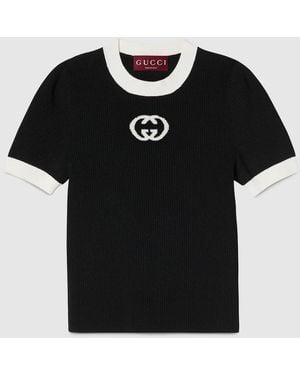 Gucci Ribbed T-Shirt With Intarsia - Black