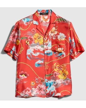 Gucci Printed Silk Twill Bowling Shirt - Red