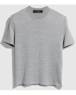 Gucci Cropped Knit Wool Silk Blend T-Shirt, Size M, Ready-To-Wear - Gray