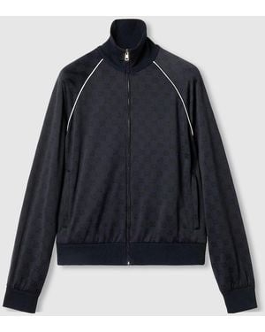 Gucci Nylon Cotton Gg Jacquard Track Top - Blue