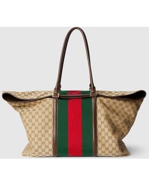Gucci Gg Duffle Bag With Web, Gg Canvas - Brown