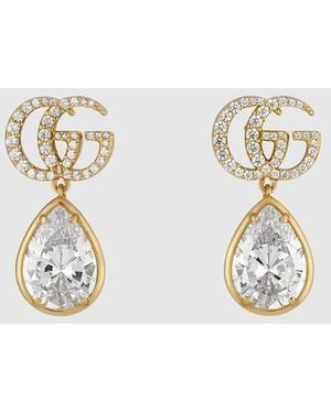 Gucci ダブルG クリスタル ドロップ ピアス, クリスタル - メタリック