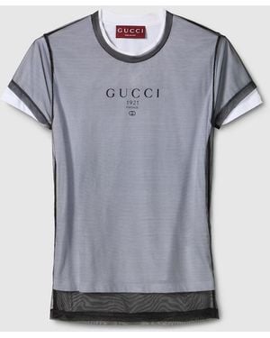 Gucci Double Layered Jersey T-Shirt With Print - Gray