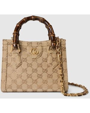 Gucci Diana Crystal Small Tote Bag, Original Gg Fabric - Metallic