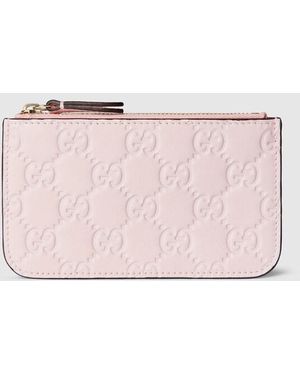 Gucci 〔Ggエンブレム〕キーポーチ, ピンク, レザー