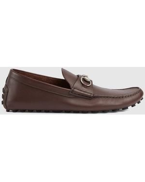 Gucci ホースビット付き メンズ ドライビングシューズ, ブラウン, レザー
