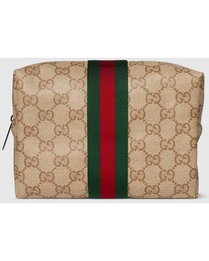 Gucci Large Cosmetic Case With Web, Gg Canvas - Natural