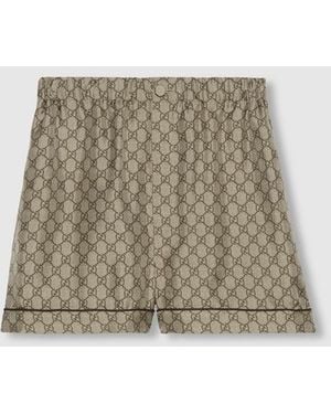 Gucci Gg Supreme Print Silk Shorts - Brown