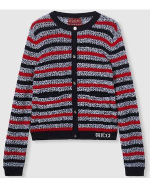 Gucci インターシャ ストライプ コットン カーディガン, ブルー, ウェア