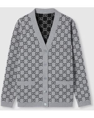Gucci Ggウール ジャカード リバーシブルカーディガン, グレー, ウェア