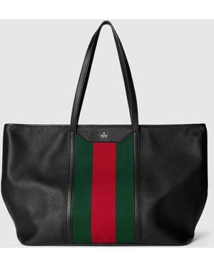 Gucci Web Trademark Large Tote Bag, Leather - Black