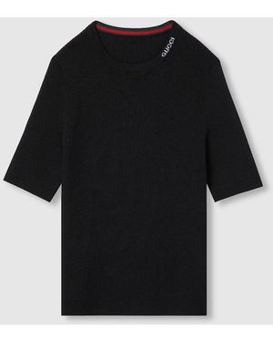 Gucci エクストラファインウール&シルク リブ トップ, ブラック, ウェア