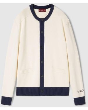 Gucci インターシャ コットン カーディガン, ホワイト, ウェア