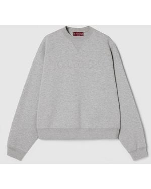 Gucci コットンジャージー エンボス スウェットシャツ, グレー, ウェア