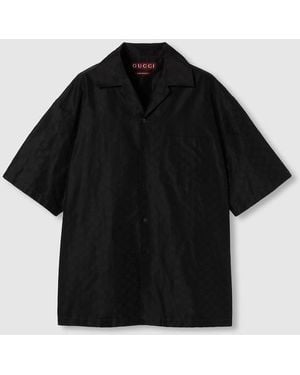 Gucci コットンシルク Gg ファイユ シャツ, ブラック, ウェア