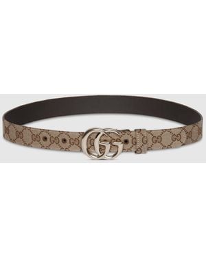 Gucci ダブルg スリムベルト, ベージュ, GGキャンバス - ナチュラル