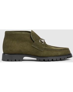 Gucci ホースビット付き メンズ アンクルブーツ, グリーン, スエード