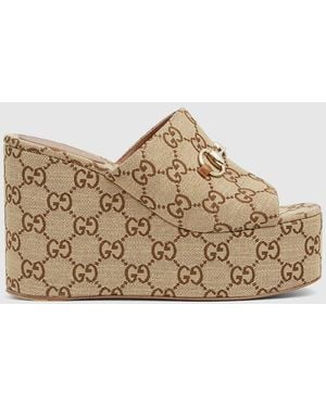 Gucci Gg Wedge Sandals - Brown