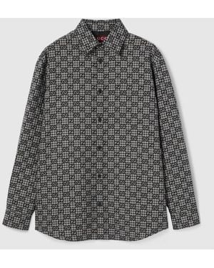 Gucci Ggギンガムチェック コットンウール ジャカード シャツ, グレー, ウェア