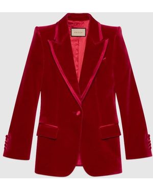 Gucci ベルベット シングルブレスト ジャケット, レッド, ウェア