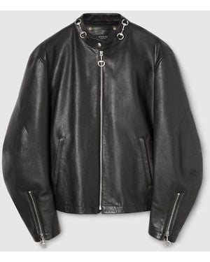 Gucci Leather Jacket With Horsebit - Black