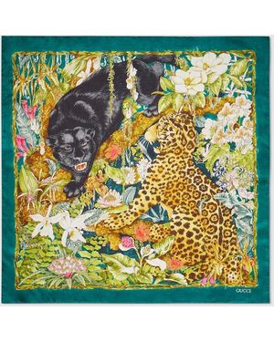 Gucci "Double Trouble" Printed Silk Carré - Yellow