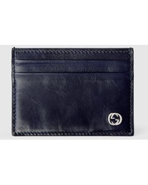 Gucci Card Case With Interlocking G, Leather - Blue