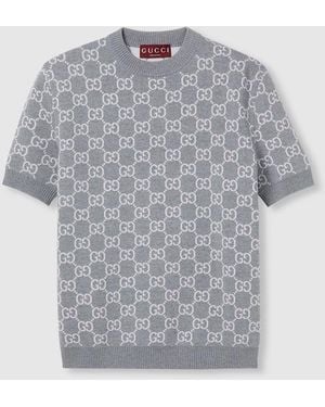 Gucci Reversible Gg Fine Wool Jacquard Top - Gray