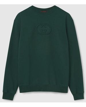 Gucci ブラッシュドコットンジャージー スウェットシャツ, グリーン, ウェア