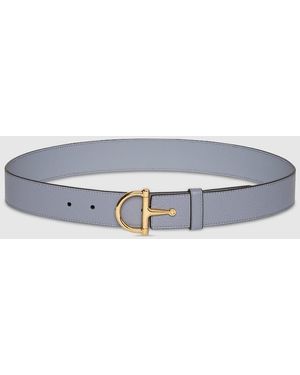 Gucci ハーフ ホースビット バックル ベルト, グレー, レザー - ブルー