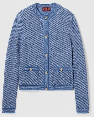 Gucci ファインコットン クルーネック カーディガン, ブルー, ウェア
