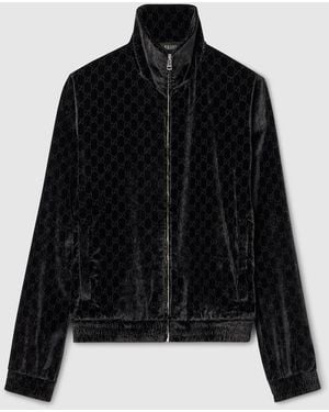 Gucci Gg Stretch Velvet Devoré Zipped Jacket - Black