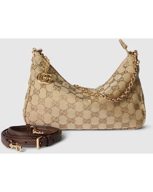 Gucci Lady Lunetta Chain Crystal Small Shoulder Bag - Natural