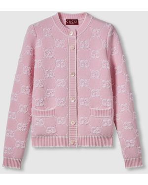 Gucci Ggウール ブークレ ジャカード カーディガン, ピンク, ウェア