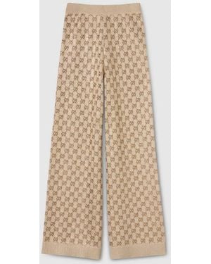 Gucci Wool Cashmere Leisure Pants With Crystals - Natural