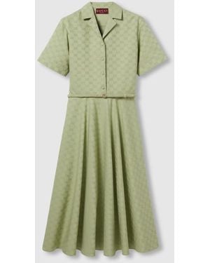 Gucci Ggコットンギャバジン ミドルレングス ドレス, グリーン, ウェア