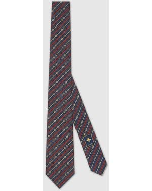 Gucci ホースビット シルクジャカード ネクタイ, ブルー, シルク - グレー