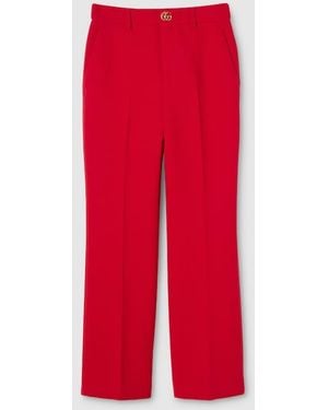 Gucci Crêpe Wool Pants With Double G Button - Red
