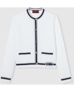 Gucci インターシャ ステッチ コットン カーディガン, ホワイト, ウェア