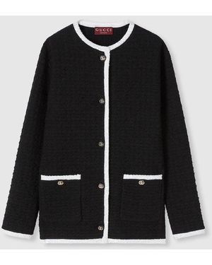 Gucci Tweed Wool Cardigan With Embroidery - Black