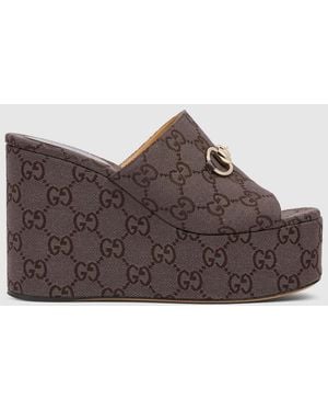Gucci Wedge Sandal With Horsebit - Brown