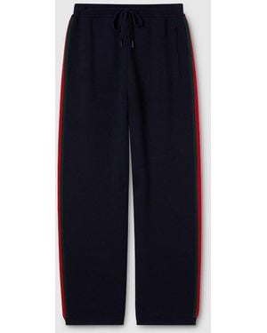 Gucci Stitch Wool Leisure Pants With Web - Blue