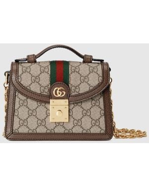 Gucci 〔オフィディア〕ミニ トップハンドルバッグ, ベージュ, Ggキャンバス - メタリック