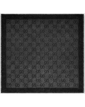 Gucci GGラメ ジャカード ショール, ブラック, ウール