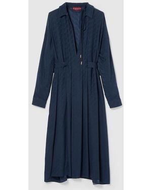 Gucci Gg And Chain Silk Jacquard Dress - Blue