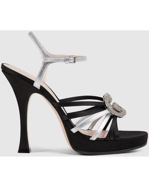 Gucci Pump With Crystal Interlocking G, Leather - Metallic