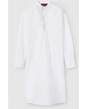 【CELINE】COTTON TOILE PRAIRIE DRESS WITH EMBROIDERY Celine Cotton Toile Prairie Dress With Embroidery in White